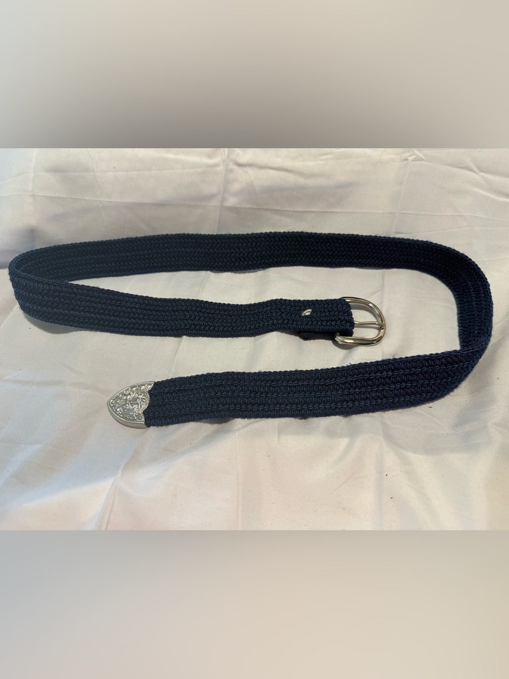 Women’s Woven Navy Elastic Belt with Silver Buckle